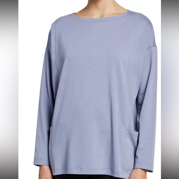EILEEN FISHER Organic Cotton Stretch BATEAU-NECK LONG-SLEEVE JERSEY POCKET TOP - Picture 12 of 12